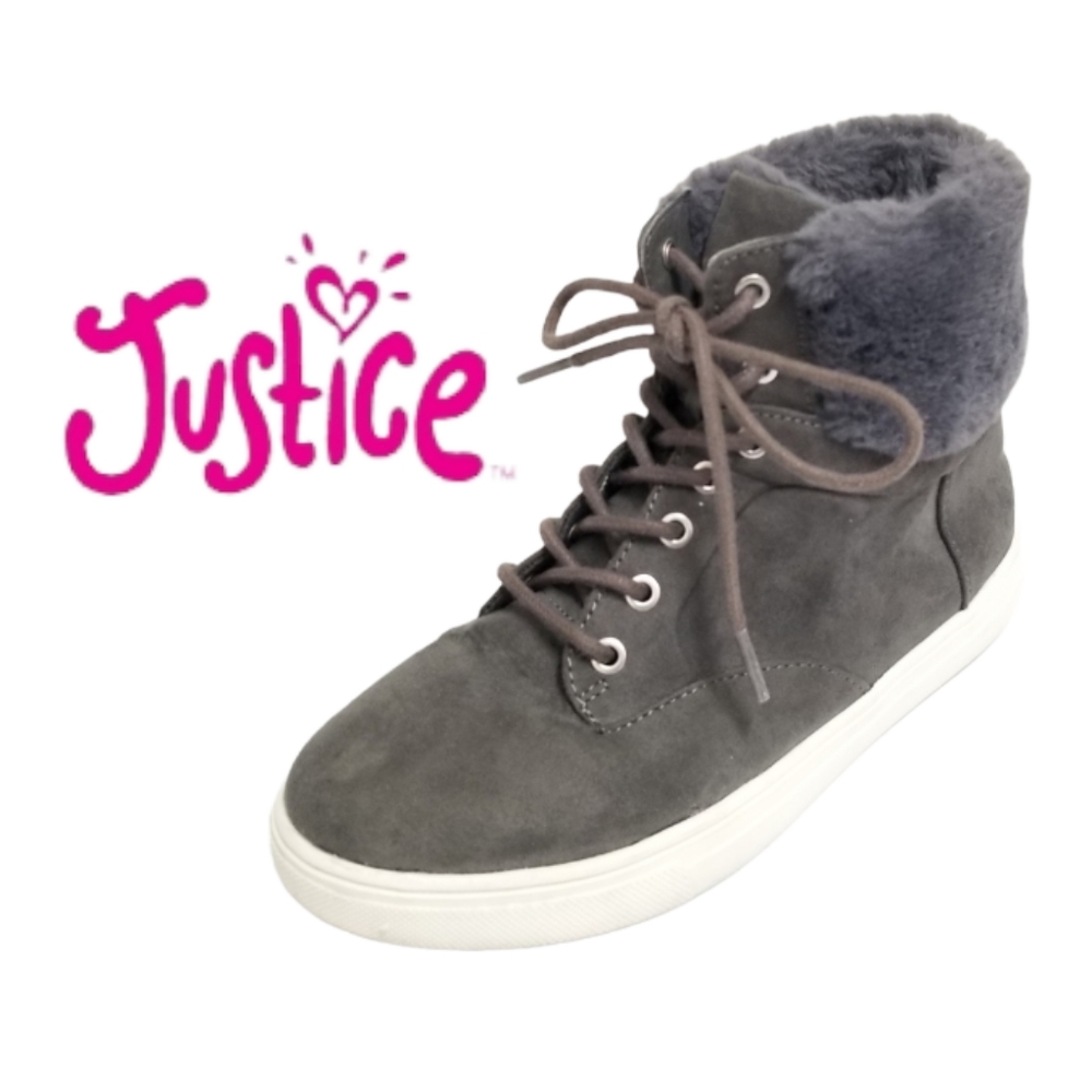 Justice Gray Faux Fur High Top Sneakers Girl's Sz 5